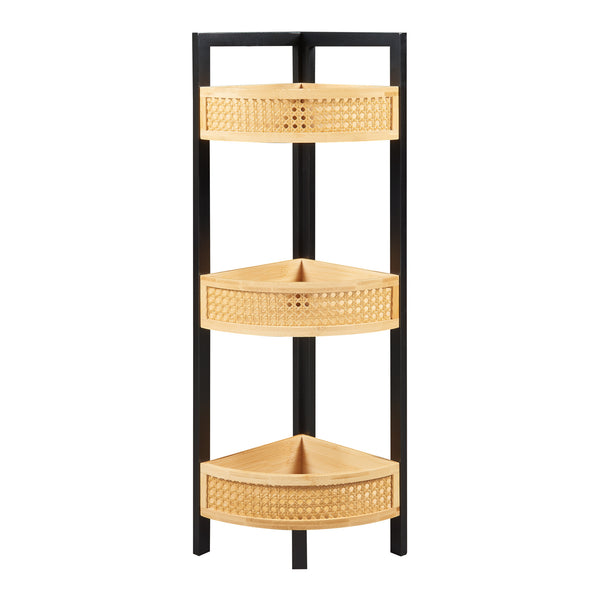 Hoekkast Tervola met 3 planken 80x23x31,5 cm zwart naturel en rotan look [en.casa]