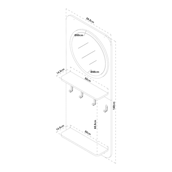 Wandkapstok Helsinge met spiegel en planken 140x59,5x16 cm zwart en houtkleurig [en.casa]