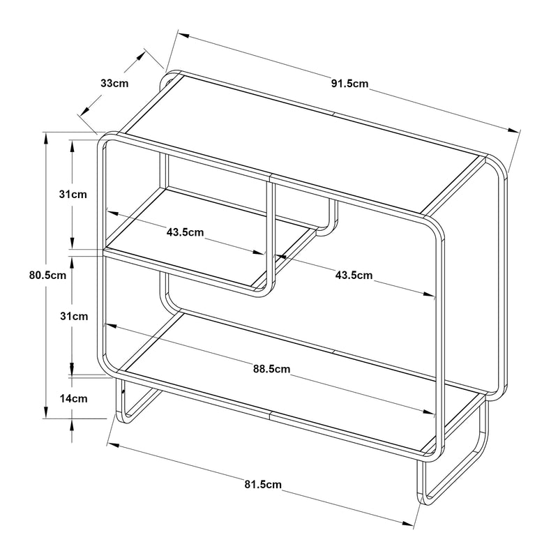 Croquis coté Table console Færder acier noir mat [en.casa]