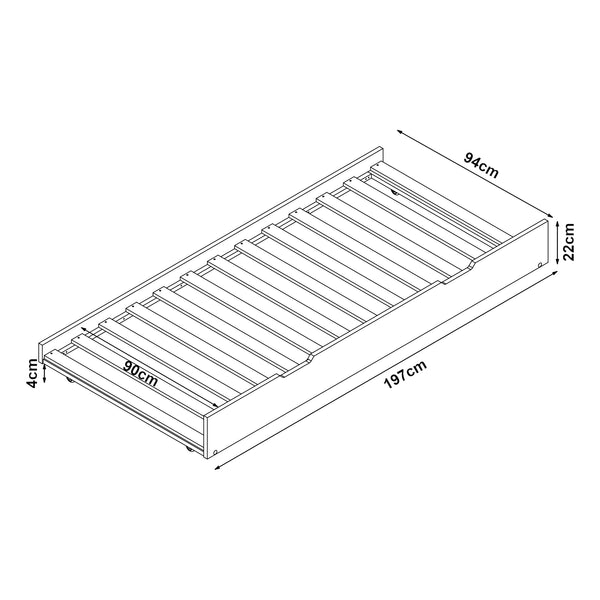 Onderschuifbed Ydre op wielen 197x94x22 cm wit [en.casa]