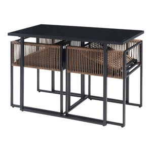 Tuinset Accadia 3-delig glazen tafel met 2 stoelen zwart bruin en grijs casa.pro