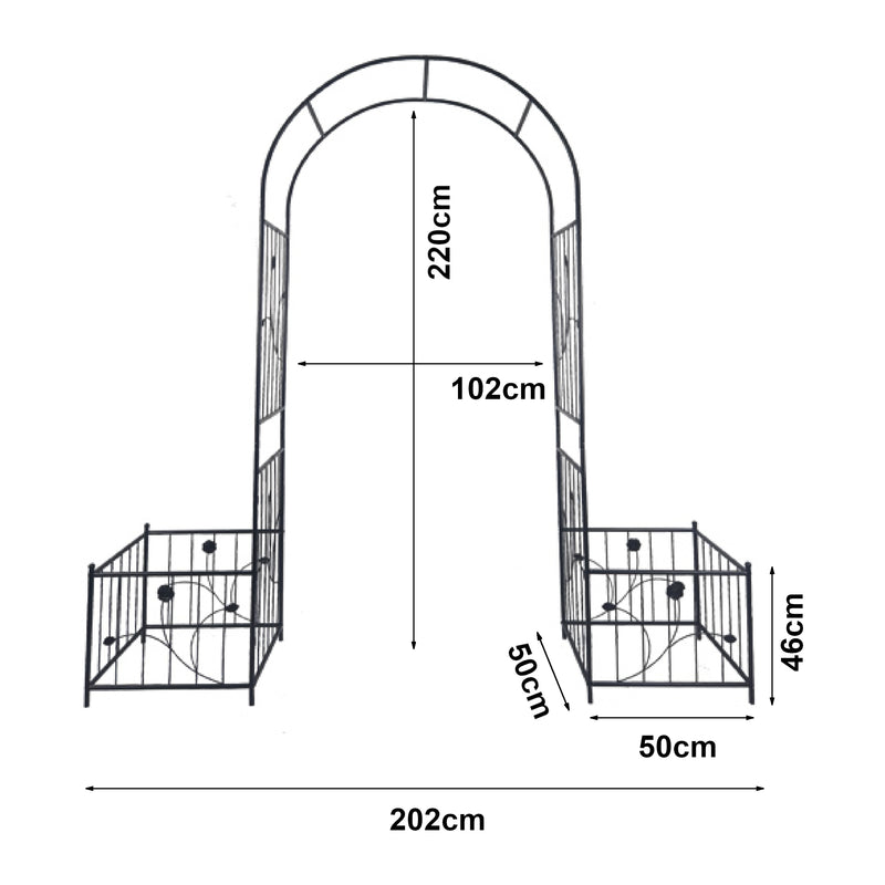 Maatschets Pergola Barisciano met 2 plantenbakken 220x202x50 cm zwart casa.pro