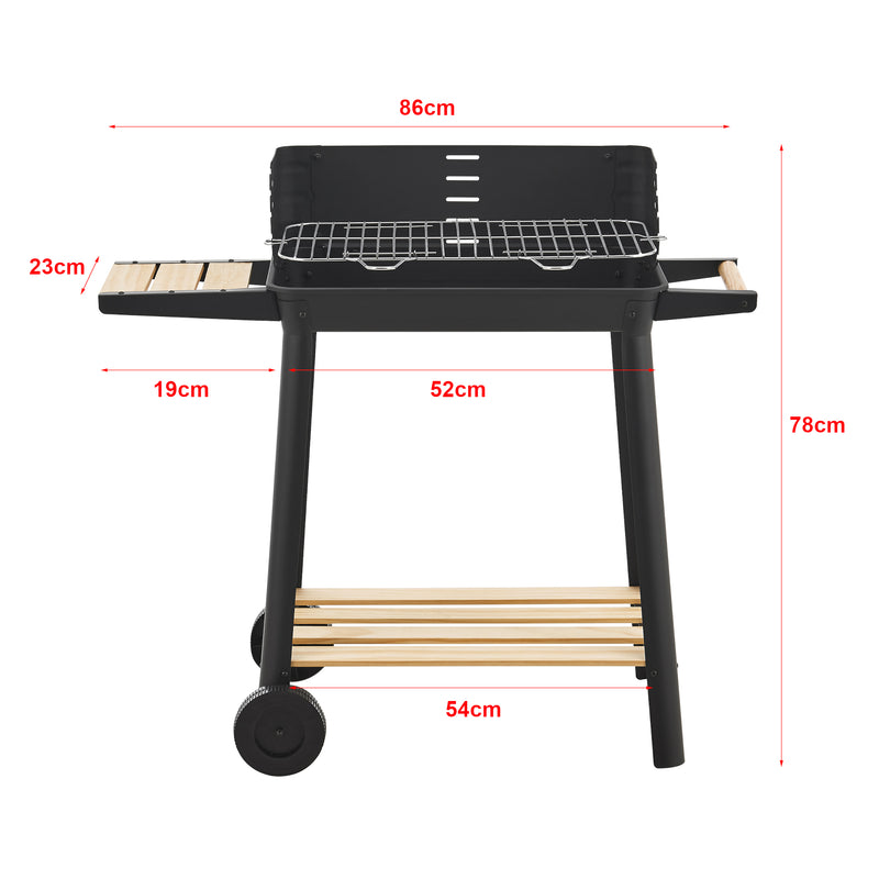 Maatschets Houtskool BBQ Ari met zijpanelen 78x86x30 cm zwart en houtkleurig casa.pro