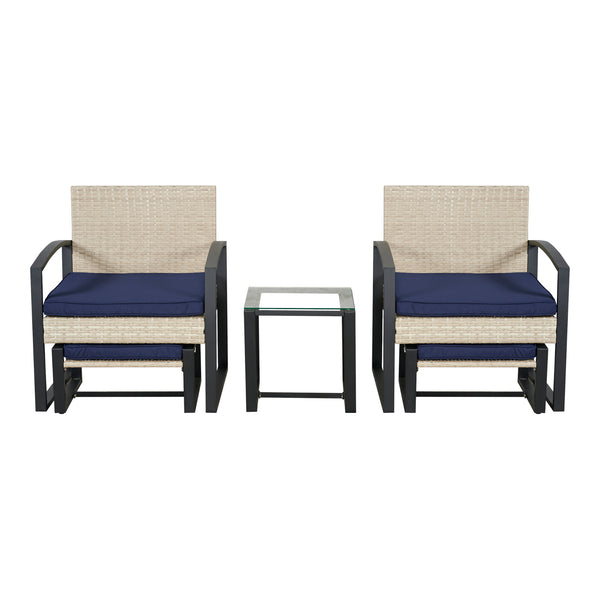 Salon de jardin 5 pièces Calvello avec table 2 chaises 2 repose-pieds aspect rotin bleu marine noir casa.pro