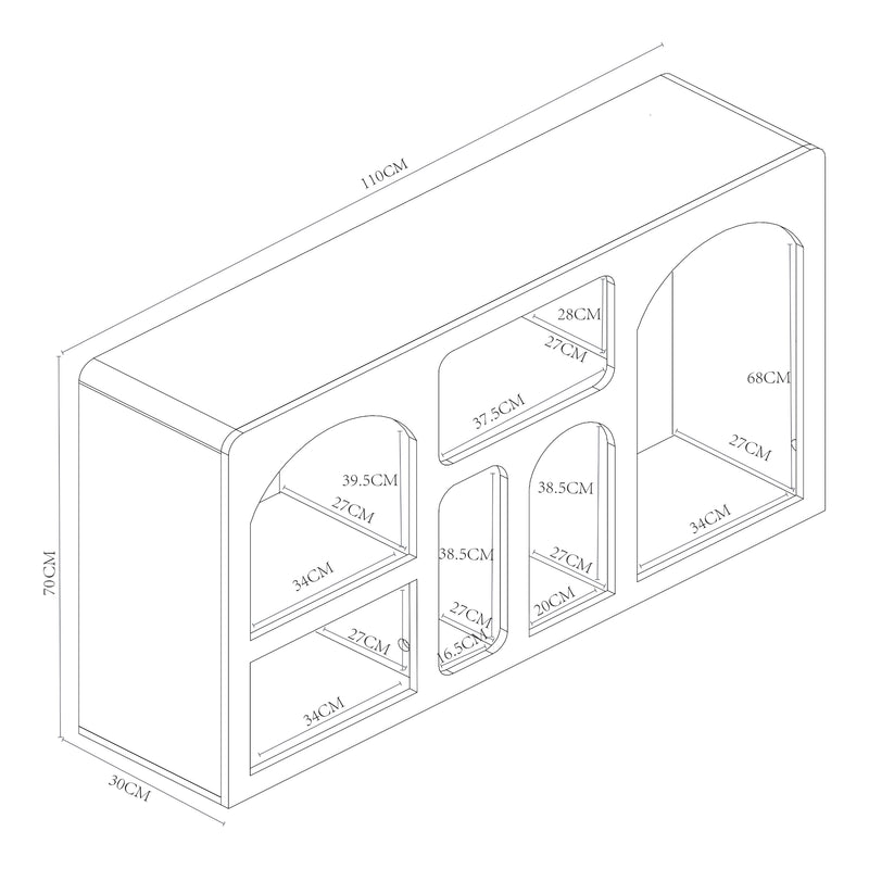 Croquis coté Buffet Vågå 110 x 30 x 70 cm blanc [en.casa]