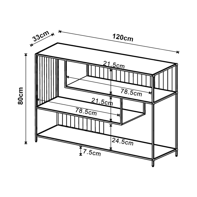 Croquis coté Table console Oxelösund 120 x 33 x 80 cm noir [en.casa]