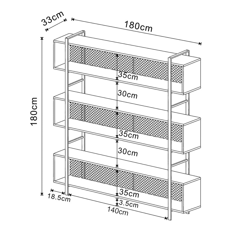 Maatschets Boekenkast Randaberg open kast 180x180x33 cm zwart [en.casa]