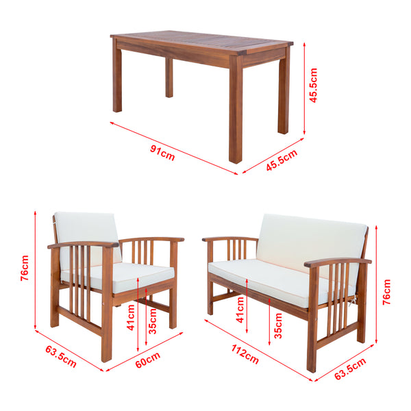 Salon de jardin 4 pièces Brissogne bois d'acacia naturel beige Certifié FSC® [en.casa]