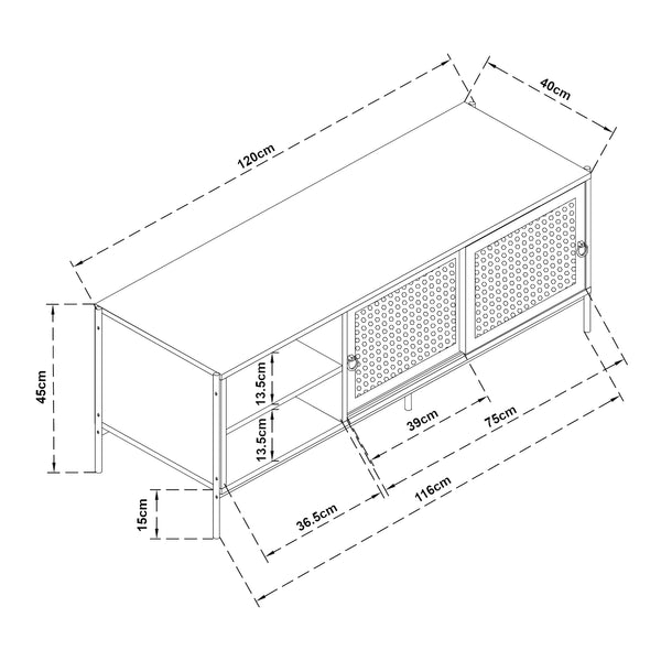 TV meubel Tysnes 120x40x45 cm eikenkleurig en zwart [en.casa]