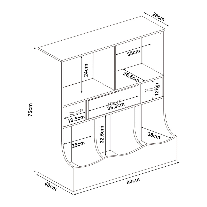 Maatschets Kinderkast Vastesa open kast 75x80x40 cm wit [en.casa]