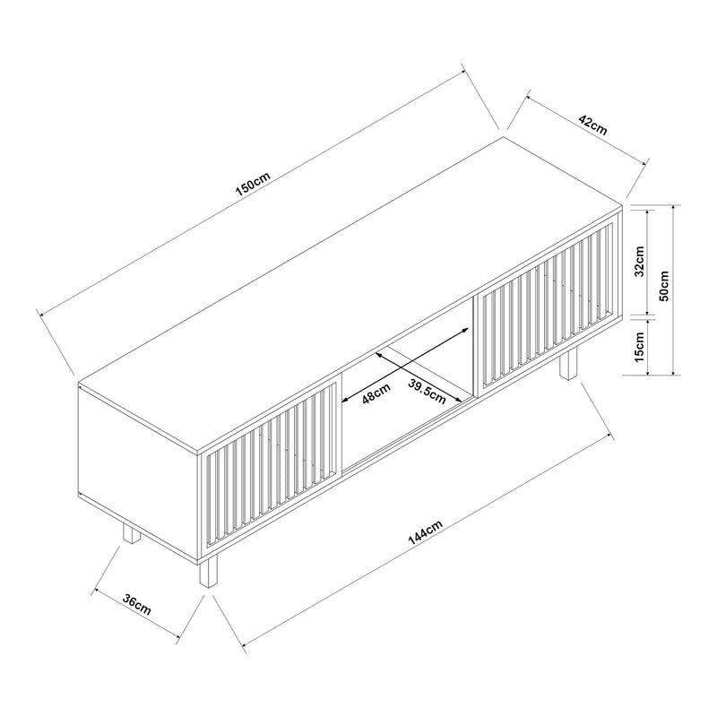 Croquis coté Meuble TV Ypäjä 150 x 42 x 50 cm bambou naturel [en.casa]