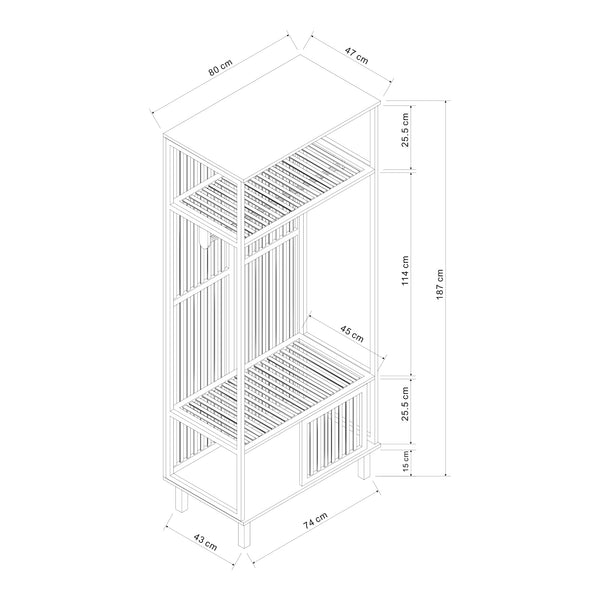 Kledingkast Ypäjä open kast 187x80x47 cm bamboe naturel [en.casa]