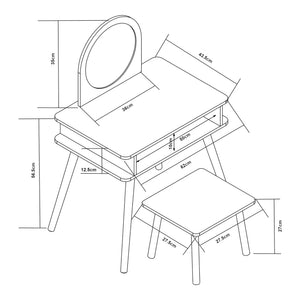 Kaptafel Ovanåker met krukje en spiegel voor kinderen naturel en wit [en.casa]