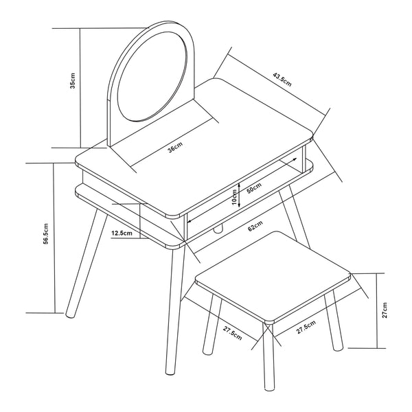 Kaptafel Ovanåker met krukje en spiegel voor kinderen naturel en wit [en.casa]
