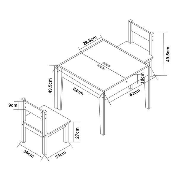 Ensemble de table et 2 chaises pour enfants Smedjebacken naturel blanc noir [en.casa]