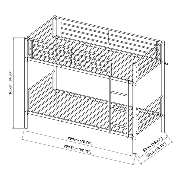 Stapelbed Soppsar metaal 208,5x97x165 cm zilverkleurig [en.casa]