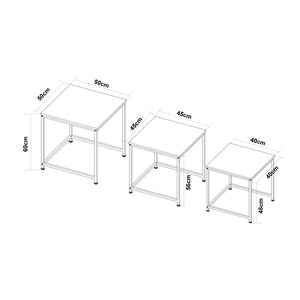 Bijzettafel Trollhättan set van 3 zwart en marmer wit [en.casa]