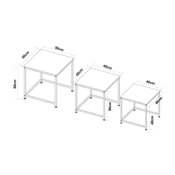 Bijzettafel Trollhättan set van 3 zwart en marmer wit [en.casa]