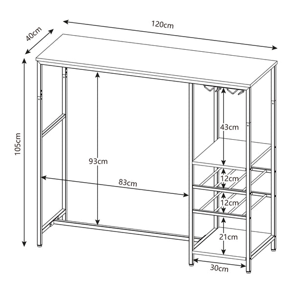 Bartafel Stjørdal 120x40x105 cm zwart en walnootkleurig [en.casa]