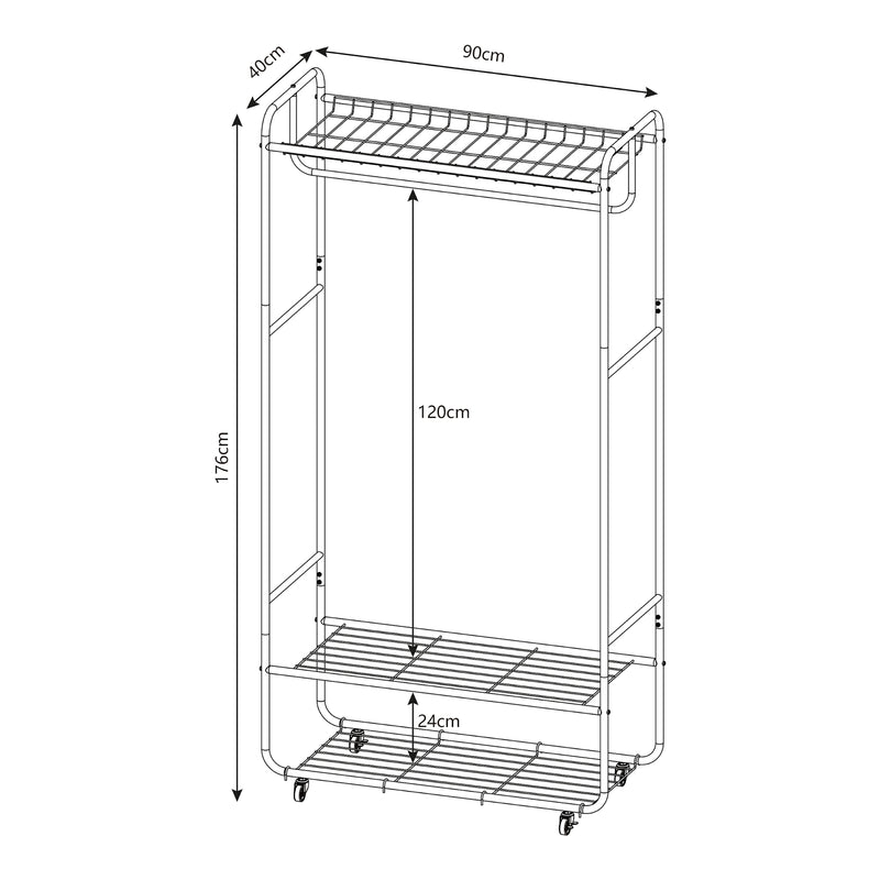 Maatschets Kledingkast Vestvågøy open kast op wielen 176x90x40 cm zwart [en.casa]