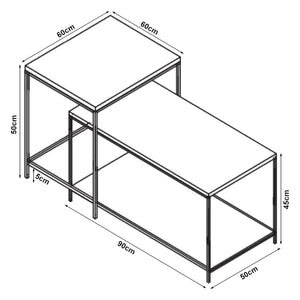 Ensemble de 2 tables basses gigognes Kurghore noir effet chêne foncé [en.casa]
