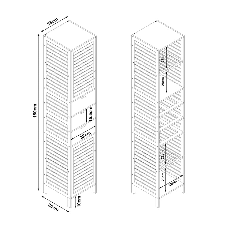 Croquis coté Meuble colonne de salle de bain Boksereys bambou 180 x 35 x 35 cm [en.casa]