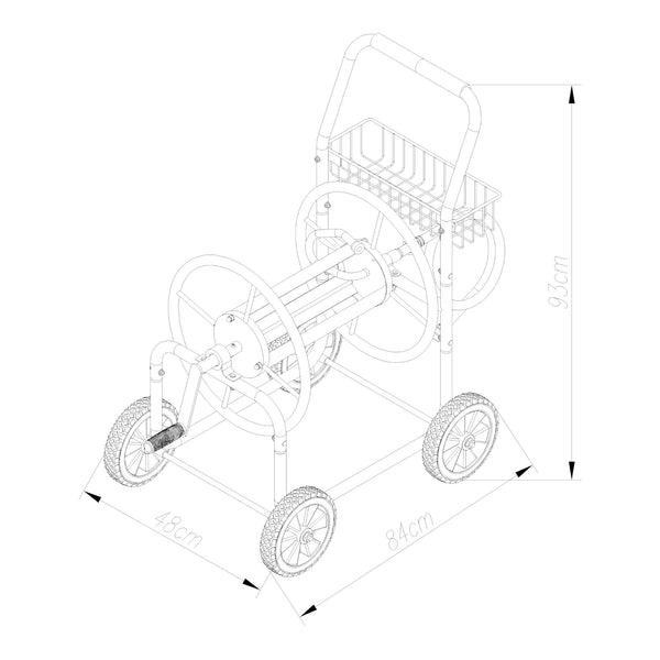 Slangwagen met handmatige haspel voor tuinslang max. 65m staal grijs pro.tec