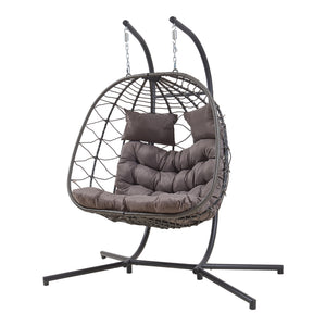 Dubbele hangstoel Skense met standaard grijs 198x156x98 cm [en.casa]