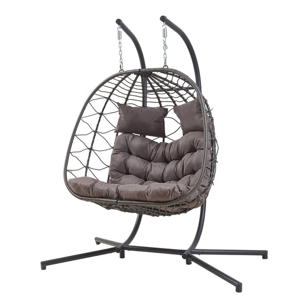 Dubbele hangstoel Skense met standaard grijs 198x156x98 cm [en.casa]