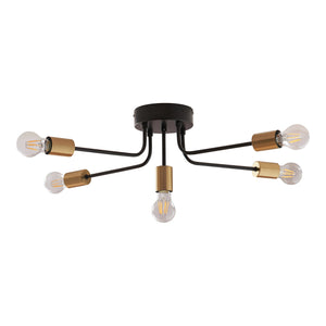 Plafondlamp Benfleet 5-lichts 5xE27 zwart en messing lux.pro