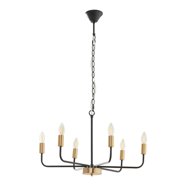 Kroonluchter Bishop 6-lichts 153x62x62 cm zwart en messing lux.pro