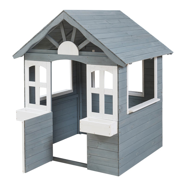 Cabane de jeu d'extérieur Vesa 138 x 120 x 102 cm bois de sapin gris blanc casa.pro