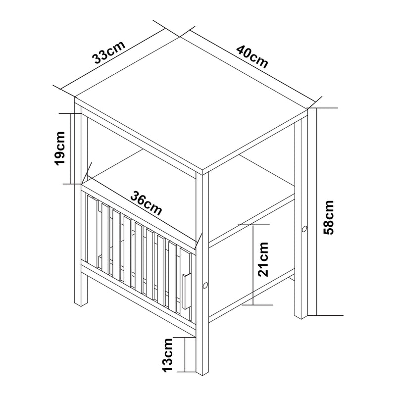 Croquis coté Table de chevet Luniehti 58 x 40 x 33 cm noir naturel [en.casa]
