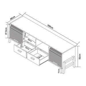 Meuble TV Kvaefjord 160 x 40 x 52 cm blanc gris naturel [en.casa]