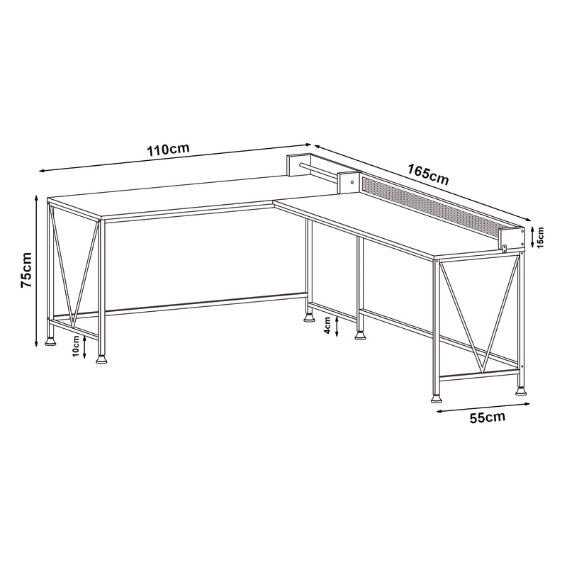 Maatschets Bureau Frelvepirg L-vorm 165x110x90 cm zwart en walnootkleurig [en.casa]