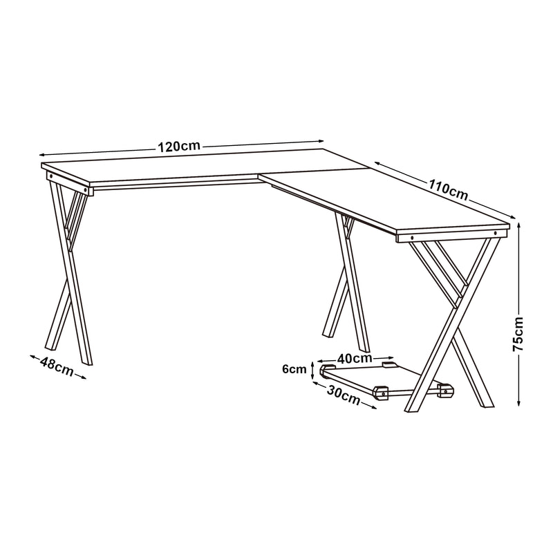 Maatschets Bureau Tarielarg L-vorm met pc-standaard 158x120x75 cm wit en eikenkleurig [en.casa]