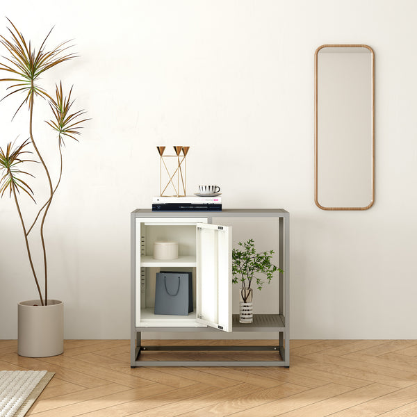 Buffet Burlöv acier 70 x 72 x 35 cm gris blanc [en.casa]