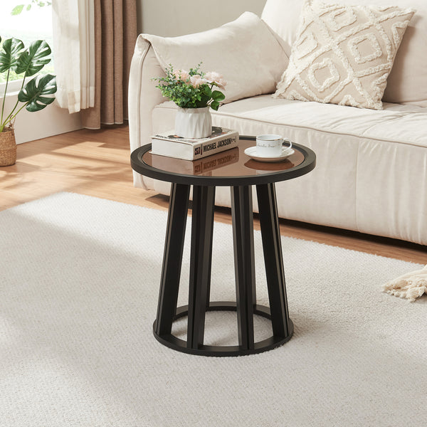 Bijzettafel Burgess 51xØ51 cm zwart en walnootkleurig [en.casa]