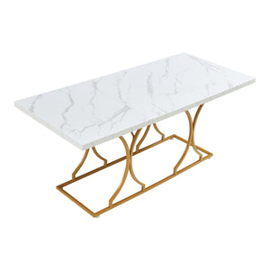 Table à manger Figa pour 6 personnes effet marbre blanc / doré [en.casa] 