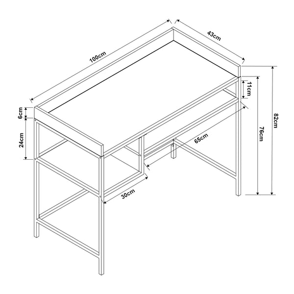 Bureau Belana 100 x 43 x 82 cm noir / effet chêne [en.casa] 