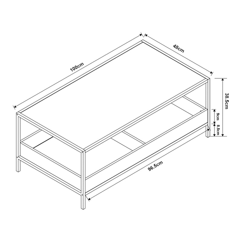 Maatschets Salontafel Belana 100x48x39 cm zwart en eikenkleurig [en.casa]