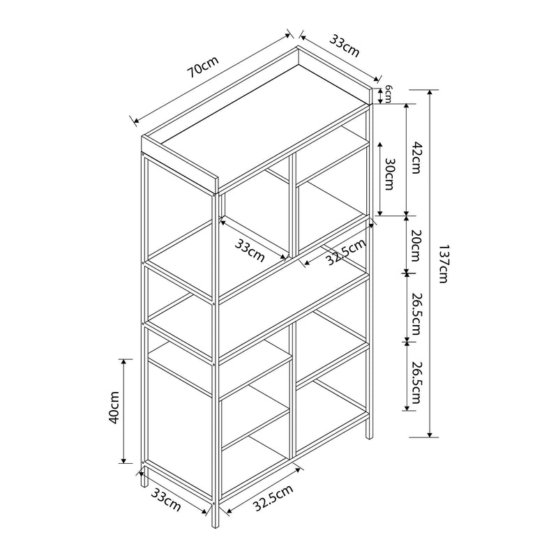 Maatschets Boekenkast Belana 137x70x33 cm zwart en eikenkleurig [en.casa]