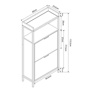 Schoenkast Belana 116x60x24 cm zwart en eikenkleurig [en.casa]