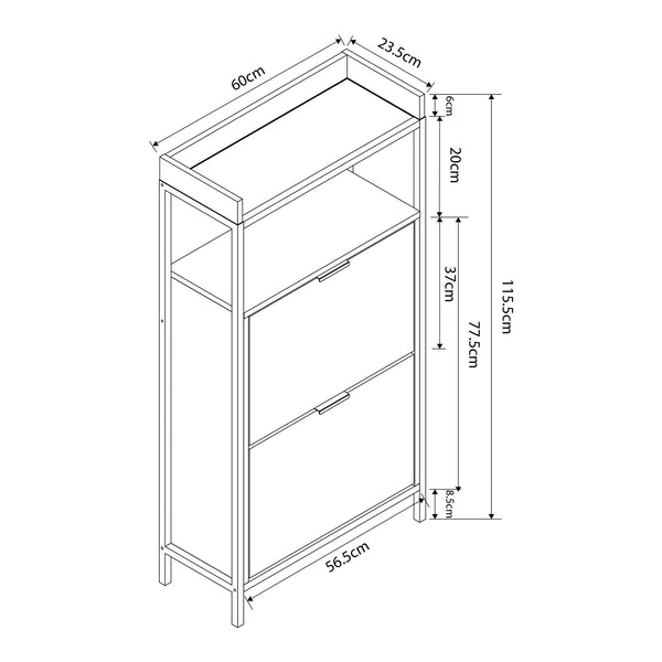 Schoenkast Belana 116x60x24 cm zwart en eikenkleurig [en.casa]