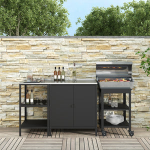 Tuinmeubelset Bolognano 3-delig kast rek serveerwagen staal zwart casa.pro