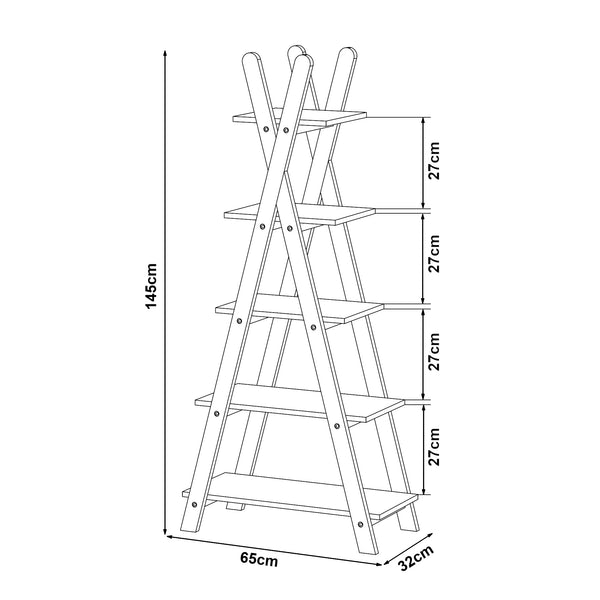 Kinderboekenkast Vanlilu 145x65x32 cm naturel en wit [en.casa]