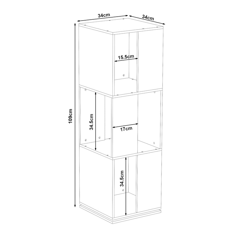 Croquis coté Étagère pivotante pour enfants Fjelmarirg 109 x 34 x 34 cm blanc [en.casa]