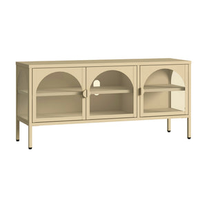 Buffet vitrine Klippestad acier verre 118 x 35 x 55 cm camel [en.casa]