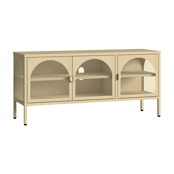 Buffet vitrine Klippestad acier verre 118 x 35 x 55 cm camel [en.casa]