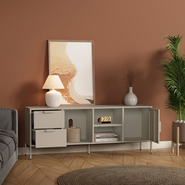 Meuble TV Kliri acier 150 x 35 x 58 cm camel [en.casa]
